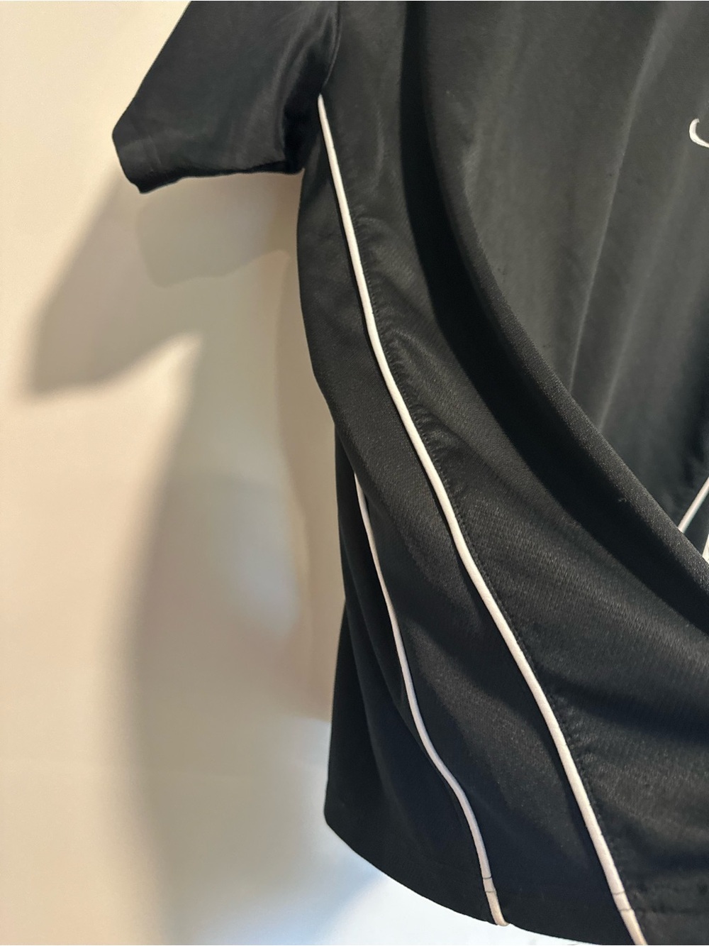 VTG Nike Y2K Dri-Fit Sz:L athletic lightweight Black mesh weave Tee white piping - Picture 6 of 13